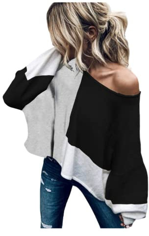 HEYPORK Damen Herbst Winter Warm Bequem Pullover Casual Mode Strickjacke Strickpullover Frauen Pullover mit Rundhals Patchwork Strickpullover(Schwarz, M)