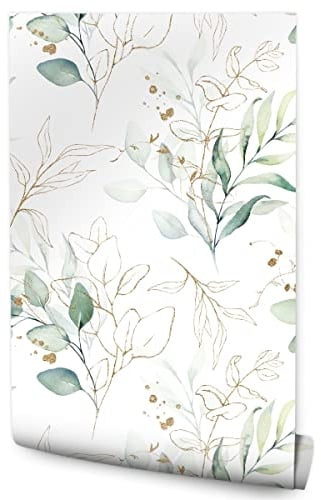 Muralo Tapete 10m Rolle Vlies Tapete Aquarell BLÄTTER Pflanzen Grün Natur Flora Wand Tapete Für Wohnzimmer Schlafzimmer Flur Büro Moderne Muster Wand Dekoration