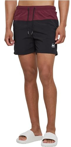 Urban Classics Short de Bain Block Maillot, Cerise/Noir, L Homme