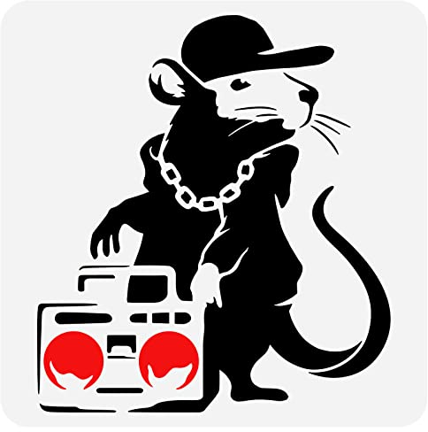 FINGERINSPIRE Banksy Hip Hop Ratte Schablone 30x30cm Wiederverwendbare Banksy Ratte Schablone DIY Art Radios Und Maus Malvorlage Banksy Thema Schablone Zum Malen Auf Holz Wand Und Möbel