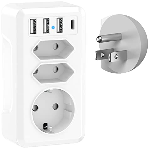 Reiseadapter USA Adapter USA Deutschland Stecker, 7 in 1 Steckdosenadapter USA Adapter Steckdose mit 3USB 1USB C & 3AC, Reisestecker USA Reiseadapter EU to US Travel Adapter für Kanada Mexiko Thailand