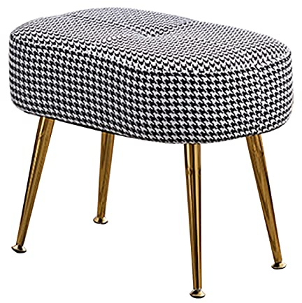 Multifunktionaler Rechteckiger Fußhocker|Ottoman Mit Kreativem Dekor Und Robusten Metallbeinen|Gepolsterte Sofa-Fußstütze Für Schlafzimmer,45X30X36Cm(17,7X11,8X14,1Zoll),Kariertes Tuch-Schwarz-Weiß