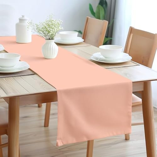 Encasa XO Chemin de Table Taille 32x183 cm | Tissu en Toile de Coton | Couleur Unie Rose | Lavable en Machine et Durable