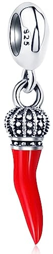 Italian Horn Charms passen Pandora Lucky Armband, 925 Sterling Silber Italien Rot Chili Pfeffer Anhänger Perlen mit Regal Krone, Geschenke für Oma/Reisen/Viel Glück/Weihnachten