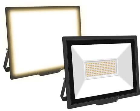 Willpower 2pcs Projecteurs LED Extérieur 100W 10000LM Spot LED 3500K Blanc Chaud IP66 Etanche Eclairage Exterieur Lumière de Sécurité pour Jardin Patio Garage Terrasse Maison