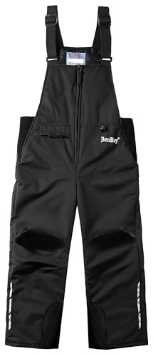 BenBoy Enfant Pantalon de Ski Softshell Imperméable Thermique Étanche Vent réglable Bretelles Sangle arrière de Snow Hiver pour de Montagne Randonnée Neige Escalade HXK7223-Black-92