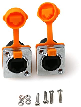 ZBLZGP RJ45 Panel Mount Red Ethernet Señal Conector IP65 Impermeable Acoplamiento RJ45 Panel hembra CAT5 CAT6 (2 Tomas, Amarillo)