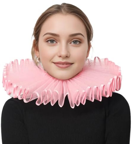 BPURB Renaissance Elisabethan Ruff Kragen Hals Rüschen Kragen Clown Halsbänder (Rosa)