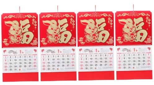 MAGICLULU 4 Stück Wandkalender 2023 China Täglicher Wandkalender Monatlicher Tränenkalender Chinesischer Frühlingsfestkalender Jahr Des Kaninchen-hängekalenders Papier Anhänger Altmodisch