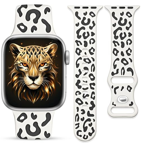 Ocaer Kompatibel mit Apple Watch 46mm 45mm 44mm 49mm 42mm, Leopard Gravierte Weiches Silikon iWatch Armband für Apple Watch Series 10 9 8 7 6 5 4 3 2 1 SE Ultra 2/1, Sport Band für Damen(Polarstern)