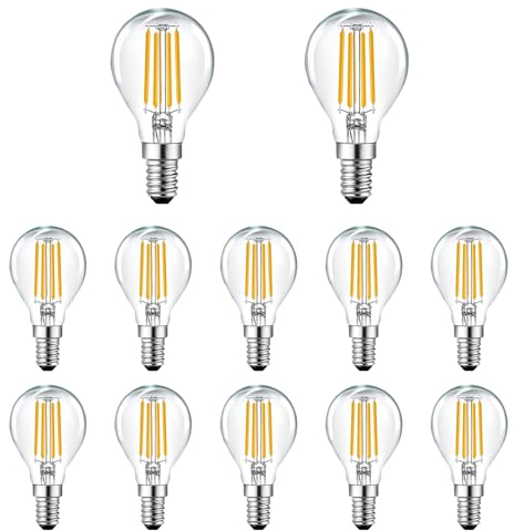 YzzYzz E14 LED Warmweiss, 4W E14 Led Glühbirne (ersetzt 50 Watt), G45 Led Birne E14 Warmsweiß 2700k, 589lm leuchtmittel E14, klar Glass Filament Fadenlampe, 12er Pack