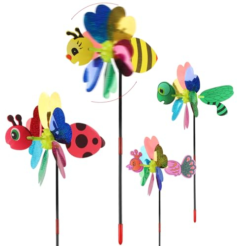 Windrad Kinder, Darryy 54cm Windrad Garten, Windmühle Tier, Windrad Bunt, 3D Windmühle, Windräder Spielzeug, Kunststoff Windrad, Windrad Deko, Windmühle Biene, Marienkäfer, Libelle, Pfau (B)