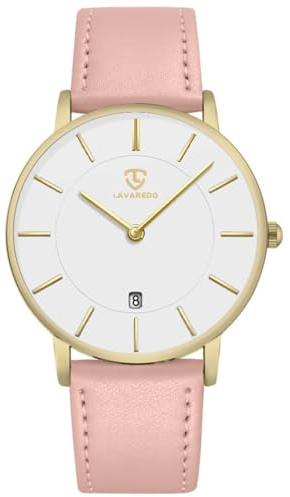 aswan watch Flache Damen Analog Quarz Armbanduhr mit Lederarmband, Datum, 2 Zeiger, 39 mm Gehäusegröße
