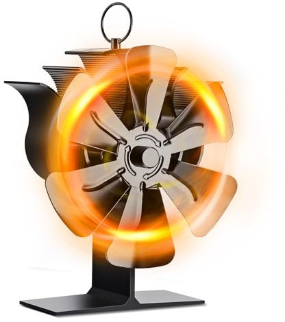 Kaminventilator, 6 Flügel Ofenventilator Ohne Strom, Kaminofen Ventilator für Holzofen, Leiser Betrieb, umweltfreundliche Umwälzung, Effiziente Wärmeverteilung für Holzbrenner und Kamin