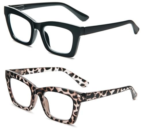 KoKoBin 2 Pack Lesebrille Damen Anti-Blaulicht Lesebrillen quadratische Mode Computer Brille (2 Pairs, 3, Dioptrien)