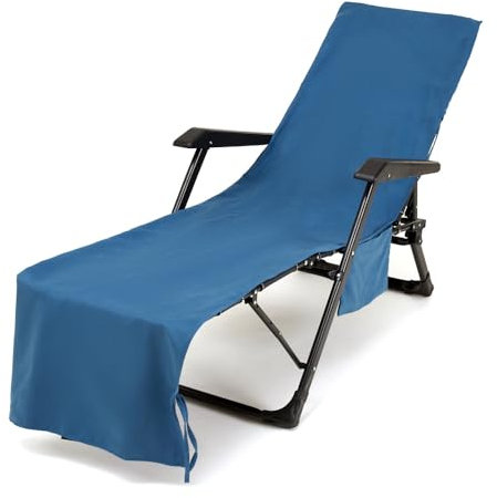 Treer Beach Chair Cover Towel, Solid Color Beach Towel, Portable Beach Sunbed Towels, Sun Lounger Towels with Pockets, Microfiber Towel for Beach Garden Vacation (75x210cm,Light blue)