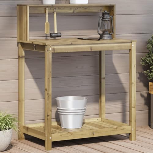 Iiaky Potting Table with Shelves 82.5x50x109.5 cm Impregnated Wood Pine,Wooden Garden Potting Table with Drawer Flower Plant Work Bench Workstation Tool Storage Shelves Outdoor