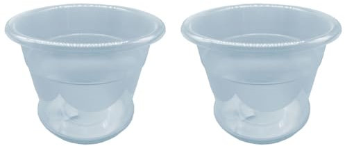 Tradineur - Pack de 2 Macetas con Platos Redondas Transparentes de plástico, Tiesto, macetero, Recipiente para Plantas, Flores, balcón, terraza, hogar, Interior o Exterior - Ø 24 x 20 cm