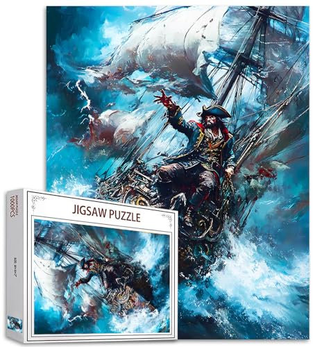 Aihonmin Piraten-Puzzles für Erwachsene, Piratenschiff, 1000 Teile, Puzzles für anspruchsvolle Familienaktivitäten, Kunst-Puzzle, DIY-Bastelpuzzle, Heimdekoration, einzigartige Denksportaufgabe, 50,8