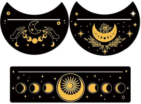 NHQ Soporte de Cartas Tarot en Madera Negro - Luna y Rectángulo, Herramienta de Adivinación para Altar