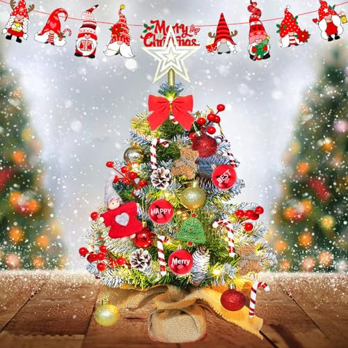 UCAMP Mini árbol de Navidad pequeño con iluminación LED,45 cm Árbol de Navidad Artificial,Viene con Accesorios de Decoración Navideña,Adornos de Escritorio