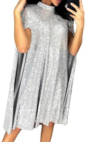 Flower Power Kleidung Damen Glitzer Damen Elegante Pailletten Festlich Paillettenkleid Rüschensaum Glitzerkleid Sparkly MidiKleid Cocktailkleid Ballkleid Hohe Taille Wickelkleider Sale Damen