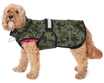 Danish Design 3-in-1 Dog Coat Camo Pink, 25cm (10in) - All Weather, Waterpoof, Fleece-Lined, Reflective Raincoat for Dogs