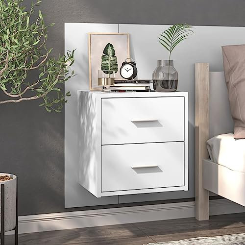 OHOOWOO Wand-Nachttisch Hochglanz-Weiß,Wandtisch mit Schublade Platzsparer für Schlafzimmer und Wohnzimmer Schlafzimmer, Nachttische