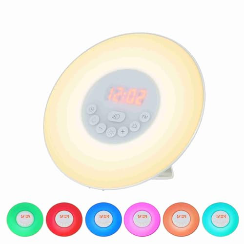 Sunrise/Sunset Simulation Digital Clock mit FM Radio, 7 Colors Light, Nature Sounds Snooze Function, Touch Control, Wake up Gently with Light and Sounds (EU-Stecker)