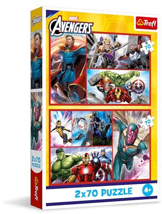 Trefl – 2in1 Puzzle: Marvel The Avengers, Werde EIN Held - 2 x 70 Teile, Set mit Zwei Puzzles für Kinder ab 4 Jahren