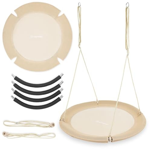 HyperMotion Balançoire nid 100 cm Beige – Balançoire d'extérieur et d'intérieur pour Enfants et Adultes, Suspendue jusqu'à 150 kg, réglable en Hauteur, résistante aux intempéries