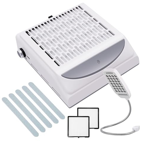 TECKZOON Staubabsaugung Für Nägel, 100W Nagelstaubsauger mit 2-in-1 Filter & LED Licht, drehbarer Saugkraftregulierung für Staubabsaugung bei Maniküre, Zuhause und Salon