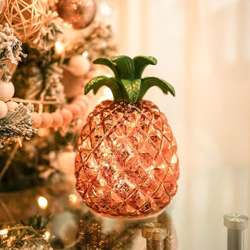 hvfun Ananas-Licht aus goldenem Glas – Batteriebetriebene LED-Lampe mit Dauerlicht- und Blinklicht-Modus, 6-Stunden-Timer – Ideal für tropische Dekorationen und Geschenke