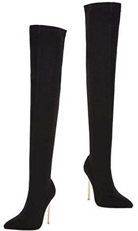 Beaupretty 1 Paio Stivali Da Donna Con Alto Per Pizzo Stivale Con Sottile Stivale Lungo Stivali Sopra Il Ginocchio Donna Tacchi Materiale Suola: Gomma Black