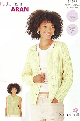 Stylecraft Aran Knitting Pattern Pamphlet - 10155 Ladies Cardigan & Summer Top (2 Designs) 32/34-48/50in