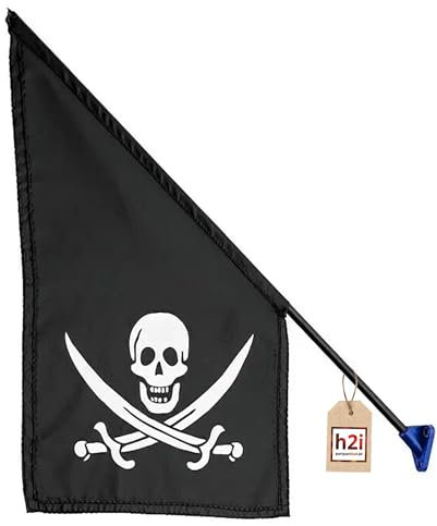 h2i Piratenflagge 42 x 30 cm mit Kunststoffstab | Fahne mit Totenkopf-Motiv | wetterfestes Zubehör für Spielhaus, Spielturm & Klettergerüst | Piraten Deko für Kinder | schwarz