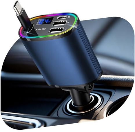 4 IN 1 Zigarettenanzünder USB C Auto Ladegerät, 24/12V USB Adapter Auto | Einziehbares Kfz Ladegerät USB C, 78W Car Charger, Schnellladegerät KFZ-Handyladegeräte, Autozubehör für iOS/Android, Blau