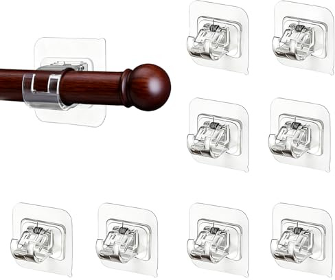 8 PCS Self-Adhesive Curtain Hooks Curtains Rod Brackets Adjustable Curtain Hooks,No Drill Quick Installation Applicable for Bedroom Kitchen Bathroom