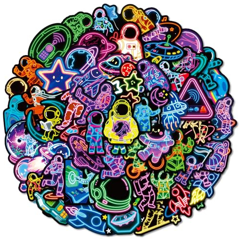 100 Neon Astronaut Aufkleber, Kinder Aufkleber Set, Raumfahrt Dekoration, Cartoon Graffiti, Skateboard Tagebuch f ür Gepäckstücke, Laptop Gitarre Tasse Fahrrad und mehr