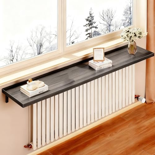 CMYAOYC Over Radiator Shelf, Floating Shelf & Radiator Top Cover for Storage and Display, Ideal for Bedroom, Bathroom, Living Room, or Kitchen(Black,30x140cm/12x55in)