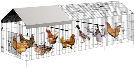 Freilaufgehege 218 x 101 x 101cm Hühnerstall Metall Kleintierstall Hühnerhaus Dach Geflügelstall mit Sonnenschutzdach und Tür für Haustierkäfig Hühnerkäfig Vogelkäfig Kleintiere Pflanzen