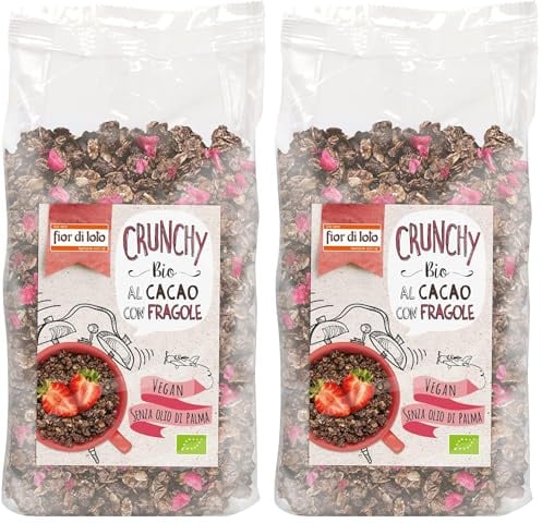 Fior di Loto, Crunchy al cacao con fragole bio, 375g (Confezione da 2)