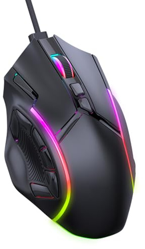 Topiky Souris de Jeu avec Lumières RVB, Souris Optique Filaire avec 12 Boutons Programmables, Ergonomique pour Raccourcis Clavier, de Jeu USB pour Ordinateur Portable, PC