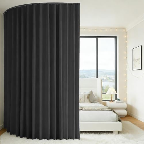 Room Divider Curtain with 2.7m Flexible Ceiling Track, H220xW270cm Privacy Curtain, Bendable Curtain Rail Set for Bedroom, Living Room & Home Partition, Ceiling Mounted on Rails (Black, H220 x W270)