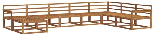 vidaXL Outdoor-Sofagarnitur 8 pcs Natur Massivholz Akazie, Akazienholz Outdoor Sofa Set, modernes Ecksofa, langlebige Gartenmöbel, Terrassensitz, Lounge für den Hinterhof, Latten-Rücken-Design