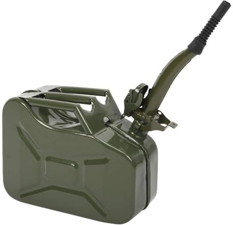 Bidón metal combustible 10L, garrafa gasolina portátil con boquilla, verde, para coche y emergencias