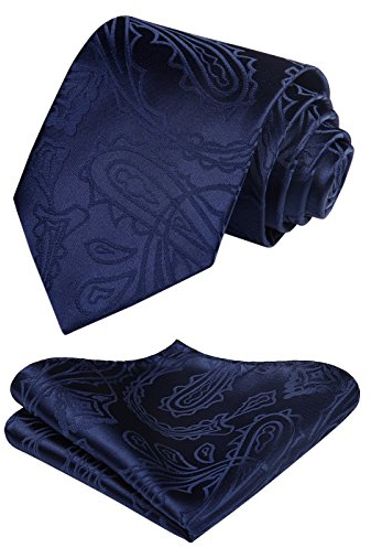 HISDERN Herren Hochzeit Dunkelblaue Krawatten und Einstecktuch Klassisch Paisley Krawattensatz fur Manner
