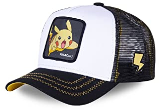 Tracker Kappe Herren Pokemon, Cap Herren, Pikachu, Luftiges Netzgewebe, Weiss, Einheitsgröße