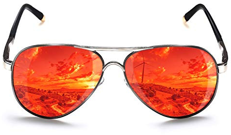ROCKNIGHT Polarisierte Piloten-Sonnenbrille für Herren und Damen, Metall, flache Oberseite, leicht, UV400, Outdoor, 58 mm, (Ruthenium-Rahmen, rote Linse), Medium