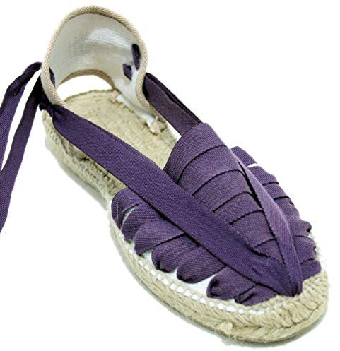 Alpargatas Espardenyes Diseño Siete Vetas en Colores Morados, Lila Claro y Lila Oscuro en Suela Mixta (Lila Oscuro, 39)